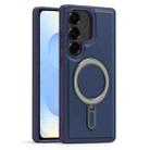 For Samsung Galaxy S25+ 5G Silver Shield MagSafe Holder Shockproof Phone Case(Deep Blue) - 1