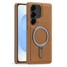 For Samsung Galaxy S25+ 5G Silver Shield MagSafe Holder Shockproof Phone Case(Brown) - 1