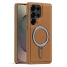 For Samsung Galaxy S25 Ultra 5G Silver Shield MagSafe Holder Shockproof Phone Case(Brown) - 1