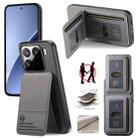 For Xiaomi 15 Pro Twill Fabric Leather Vertical Flip RFID Card Bag Phone Case(Gray) - 1