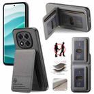 For Redmi Note 14 Pro+ 5G Twill Fabric Leather Vertical Flip RFID Card Bag Phone Case(Gray) - 1