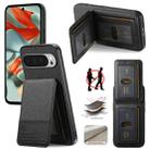 For Google Pixel 9 Pro XL Twill Fabric Leather Vertical Flip RFID Card Bag Phone Case(Black) - 1