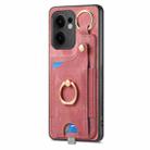 For OPPO Reno13 F Retro Skin-feel Ring Card Bag Phone Case with Hang Loop(Pink) - 2
