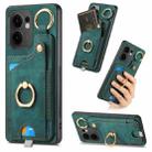For OPPO Reno13 F Retro Skin-feel Ring Card Bag Phone Case with Hang Loop(Green) - 1