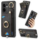 For OPPO Reno13 F Retro Skin-feel Ring Card Bag Phone Case with Hang Loop(Black) - 1