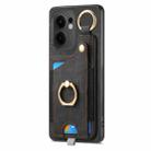For OPPO Reno13 F Retro Skin-feel Ring Card Bag Phone Case with Hang Loop(Black) - 2