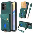 For OPPO Reno13 F Retro Card Wallet Fold Leather Phone Case with Strap(Green) - 1