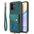 For OPPO Reno13 F Retro Card Wallet Fold Leather Phone Case with Strap(Green) - 2