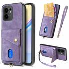 For OPPO Reno13 F Retro Card Wallet Fold Leather Phone Case with Strap(Purple) - 1