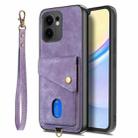For OPPO Reno13 F Retro Card Wallet Fold Leather Phone Case with Strap(Purple) - 2