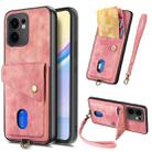 For OPPO Reno13 F Retro Card Wallet Fold Leather Phone Case with Strap(Pink) - 1