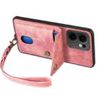 For OPPO Reno13 F Retro Card Wallet Fold Leather Phone Case with Strap(Pink) - 3