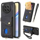 For OPPO Find X8s Retro Card Wallet Fold Leather Phone Case with Strap(Black) - 1