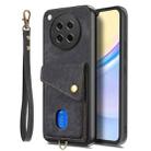 For OPPO Find X8s Retro Card Wallet Fold Leather Phone Case with Strap(Black) - 2