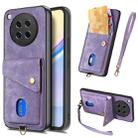 For OPPO Find X8s Retro Card Wallet Fold Leather Phone Case with Strap(Purple) - 1