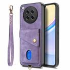 For OPPO Find X8s Retro Card Wallet Fold Leather Phone Case with Strap(Purple) - 2