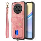 For OPPO Find X8s Retro Card Wallet Fold Leather Phone Case with Strap(Pink) - 2