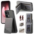 For OPPO Reno13  Global Twill Fabric Leather Vertical Flip RFID Card Bag Phone Case(Gray) - 1