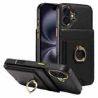 For iPhone 16 Plus Ring Multifunctional Vertical Flip Wallet Back Cover Leather Phone Case(Black) - 1