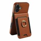For iPhone 16 Plus Ring Multifunctional Vertical Flip Wallet Back Cover Leather Phone Case(Brown) - 2