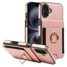 For iPhone 16 Plus Ring Multifunctional Vertical Flip Wallet Back Cover Leather Phone Case(Rose Gold) - 1