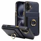 For iPhone 16 Plus Ring Multifunctional Vertical Flip Wallet Back Cover Leather Phone Case(Dark Blue) - 1