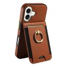 For iPhone 16 Ring Multifunctional Vertical Flip Wallet Back Cover Leather Phone Case(Brown) - 2