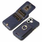 For iPhone 16 Ring Multifunctional Vertical Flip Wallet Back Cover Leather Phone Case(Dark Blue) - 3