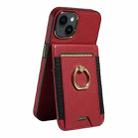 For iPhone 13 Ring Multifunctional Vertical Flip Wallet Back Cover Leather Phone Case(Red) - 2