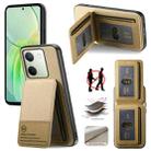 For vivo Y300+ Twill Fabric Leather Vertical Flip RFID Card Bag Phone Case(Khaki) - 1