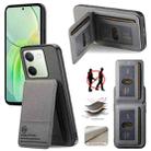 For vivo Y300+ Twill Fabric Leather Vertical Flip RFID Card Bag Phone Case(Gray) - 1