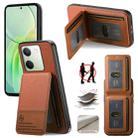 For vivo V50 Twill Fabric Leather Vertical Flip RFID Card Bag Phone Case(Brown) - 1