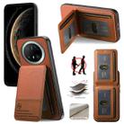 For Huawei Mate 70 Pro+ Twill Fabric Leather Vertical Flip RFID Card Bag Phone Case(Brown) - 1