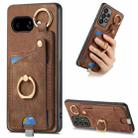 For Google Pixel 9a Retro Skin-feel Ring Card Bag Phone Case with Hang Loop(Brown) - 1
