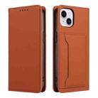 For iPhone 16 Plus Magnetism Skin Feel Card Holder Leather Phone Case(brown) - 2