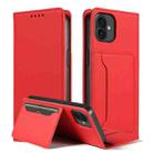 For iPhone 16 Plus Magnetism Skin Feel Card Holder Leather Phone Case(red) - 1