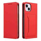 For iPhone 16 Plus Magnetism Skin Feel Card Holder Leather Phone Case(red) - 2