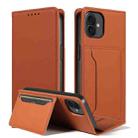 For iPhone 16 Magnetism Skin Feel Card Holder Leather Phone Case(brown) - 1