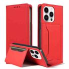 For iPhone 15 Pro Max Magnetism Skin Feel Card Holder Leather Phone Case(red) - 1