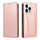 For iPhone 15 Pro Max Magnetism Skin Feel Card Holder Leather Phone Case(pink) - 2