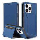 For iPhone 15 Pro Max Magnetism Skin Feel Card Holder Leather Phone Case(blue) - 1