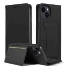 For iPhone 15 Magnetism Skin Feel Card Holder Leather Phone Case(black) - 1