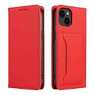 For iPhone 15 Magnetism Skin Feel Card Holder Leather Phone Case(red) - 2