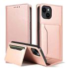 For iPhone 15 Magnetism Skin Feel Card Holder Leather Phone Case(pink) - 1