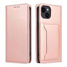 For iPhone 15 Magnetism Skin Feel Card Holder Leather Phone Case(pink) - 2