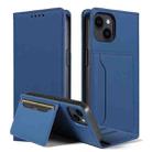 For iPhone 15 Magnetism Skin Feel Card Holder Leather Phone Case(blue) - 1