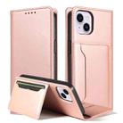 For iPhone 14 Plus Magnetism Skin Feel Card Holder Leather Phone Case(pink) - 1