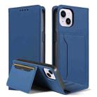For iPhone 14 Plus Magnetism Skin Feel Card Holder Leather Phone Case(blue) - 1