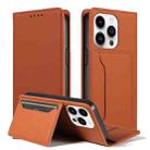 For iPhone 14 Pro Max Magnetism Skin Feel Card Holder Leather Phone Case(brown) - 1