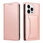 For iPhone 14 Pro Max Magnetism Skin Feel Card Holder Leather Phone Case(pink) - 2